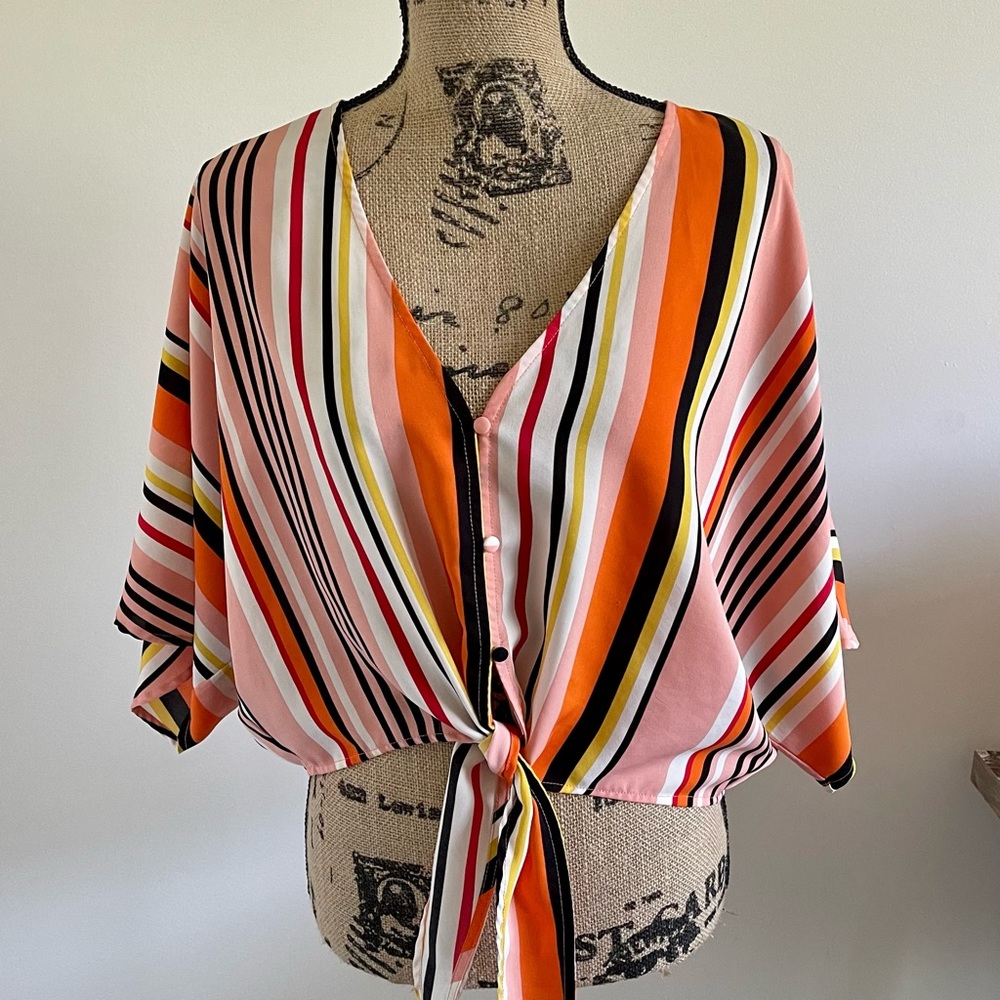 Forever 21 Stripes Tie Waist Crop Top Sz XL
